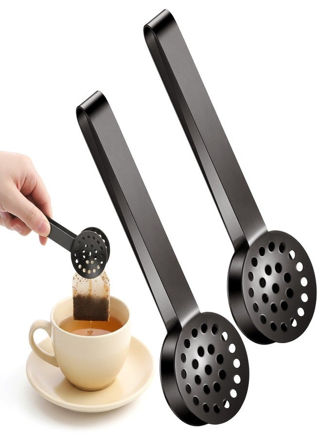Gtziqa 2 PCS Tea Bag Squeezer Tongs, Stainless Steel Teabag Squeezer Tea Tongs Filter Spoon, Round Teas Bag Clip Clamp for Home Kitchen Bar Tools Teas Drinkers Accessories (Black) - Image 1