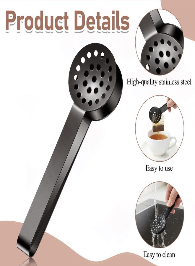 Gtziqa 2 PCS Tea Bag Squeezer Tongs, Stainless Steel Teabag Squeezer Tea Tongs Filter Spoon, Round Teas Bag Clip Clamp for Home Kitchen Bar Tools Teas Drinkers Accessories (Black) - Image 4