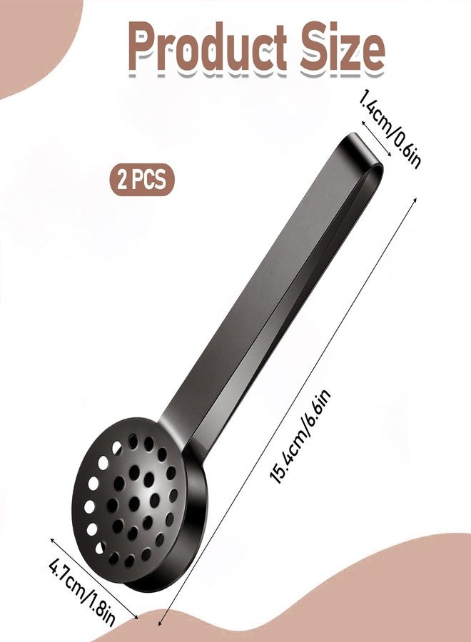 Gtziqa 2 PCS Tea Bag Squeezer Tongs, Stainless Steel Teabag Squeezer Tea Tongs Filter Spoon, Round Teas Bag Clip Clamp for Home Kitchen Bar Tools Teas Drinkers Accessories (Black) - Image 2