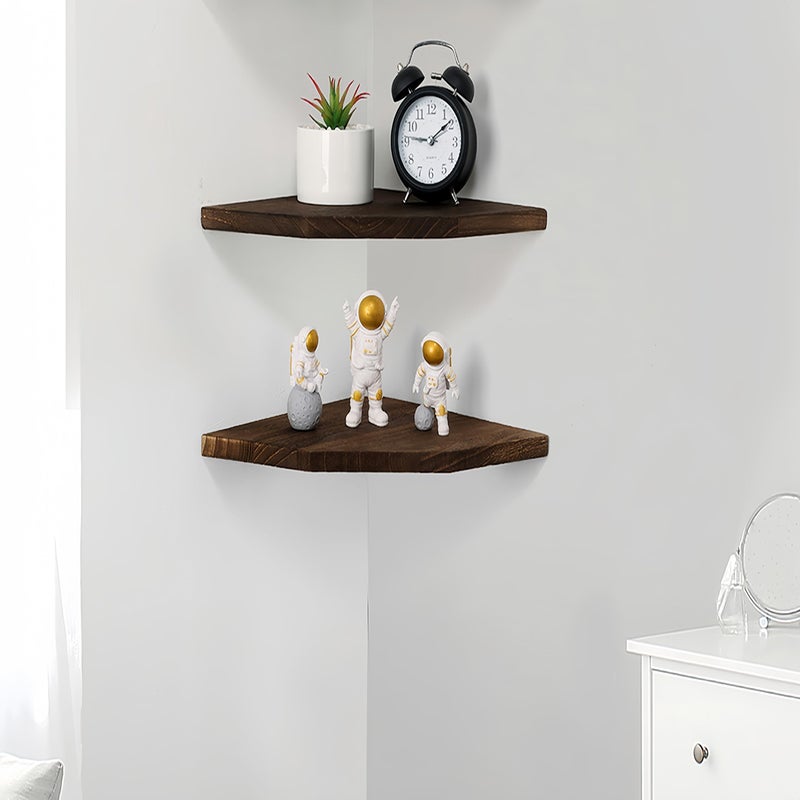 Joiishom Wood Corner Wall Shelves Set of 2, Solid Wood Corner Floating Shelves for Wall, Round End Wall Mounted Floating Corner Shelf for Bedroom, Living Room and Kitchen. (Brown-10 inch) - Image 3