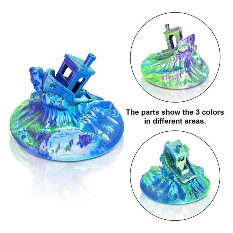 3D Printer Filament 1KG Silk Triple Color PLA - 0.03mm Diameter Tolerance Vacuum Sealed for FDM 3D Printers and 3D Pens - Image 2