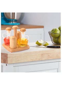 BILLI Oil & Vinegar Bottles And Salt & Pepper Shakers With Wooden Stand  - Image 2