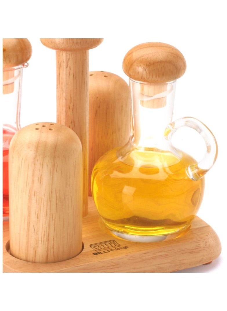 BILLI Oil & Vinegar Bottles And Salt & Pepper Shakers With Wooden Stand  - Image 3