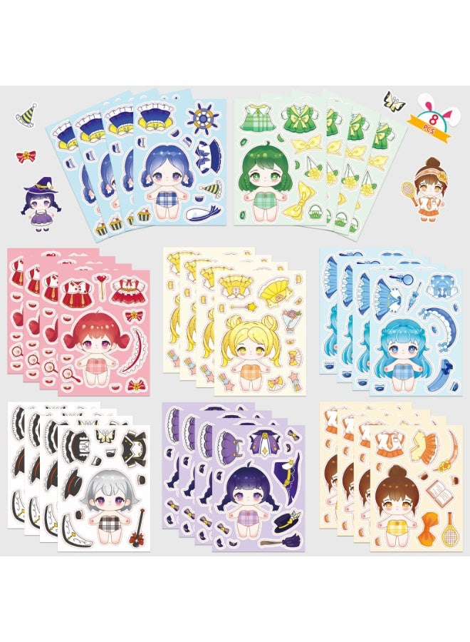 VTERLY 8 - Pack Cute Cartoon Stickers Set, DIY Dress - up Doll Stickers for Kids Crafts, Scrapbooking, Journaling & Decorations - Image 1
