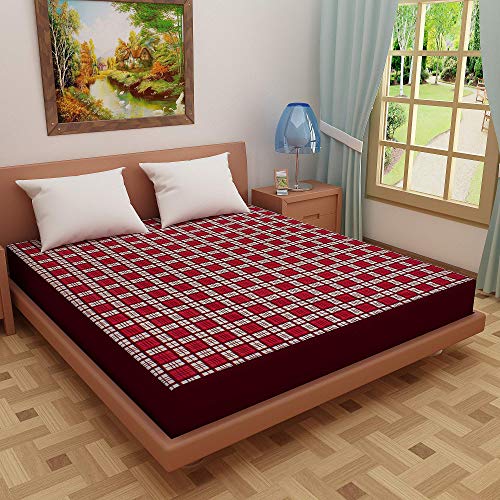Lithara Water Proof Terry Cloth Printed Mattress Protector 78x48 Inch for Single Bed | Water Resistant Fitted Mattress Cover (Maroon_Pack of 1) - Image 1
