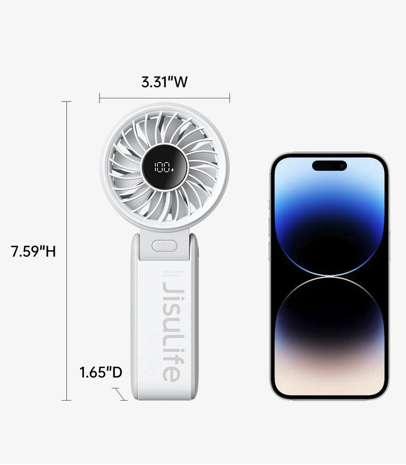 JISULIFE Handheld Fan Life7, Powerful Portable Fan with LED Display 19.5Hrs Max Cooling 5000mAh, 150° Folded 5 Speeds, Lanyard 3-IN-1 Hand Fan Desk Fan Neck Fan,Travel Essentials Gifts For Unisex Black - Image 3