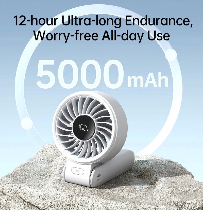 JISULIFE Handheld Fan Life7, Powerful Portable Fan with LED Display 19.5Hrs Max Cooling 5000mAh, 150° Folded 5 Speeds, Lanyard 3-IN-1 Hand Fan Desk Fan Neck Fan,Travel Essentials Gifts For Unisex Black - Image 5
