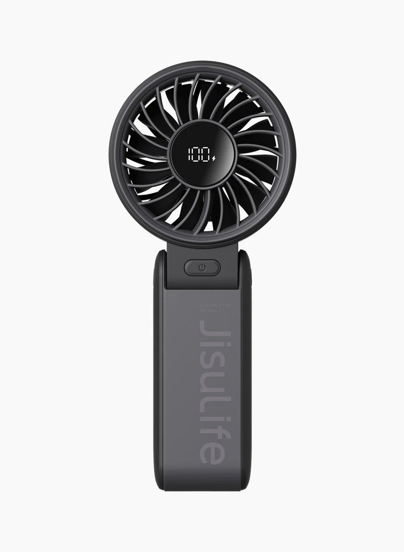 JISULIFE Handheld Fan Life7, Powerful Portable Fan with LED Display 19.5Hrs Max Cooling 5000mAh, 150° Folded 5 Speeds, Lanyard 3-IN-1 Hand Fan Desk Fan Neck Fan,Travel Essentials Gifts For Unisex Black - Image 2