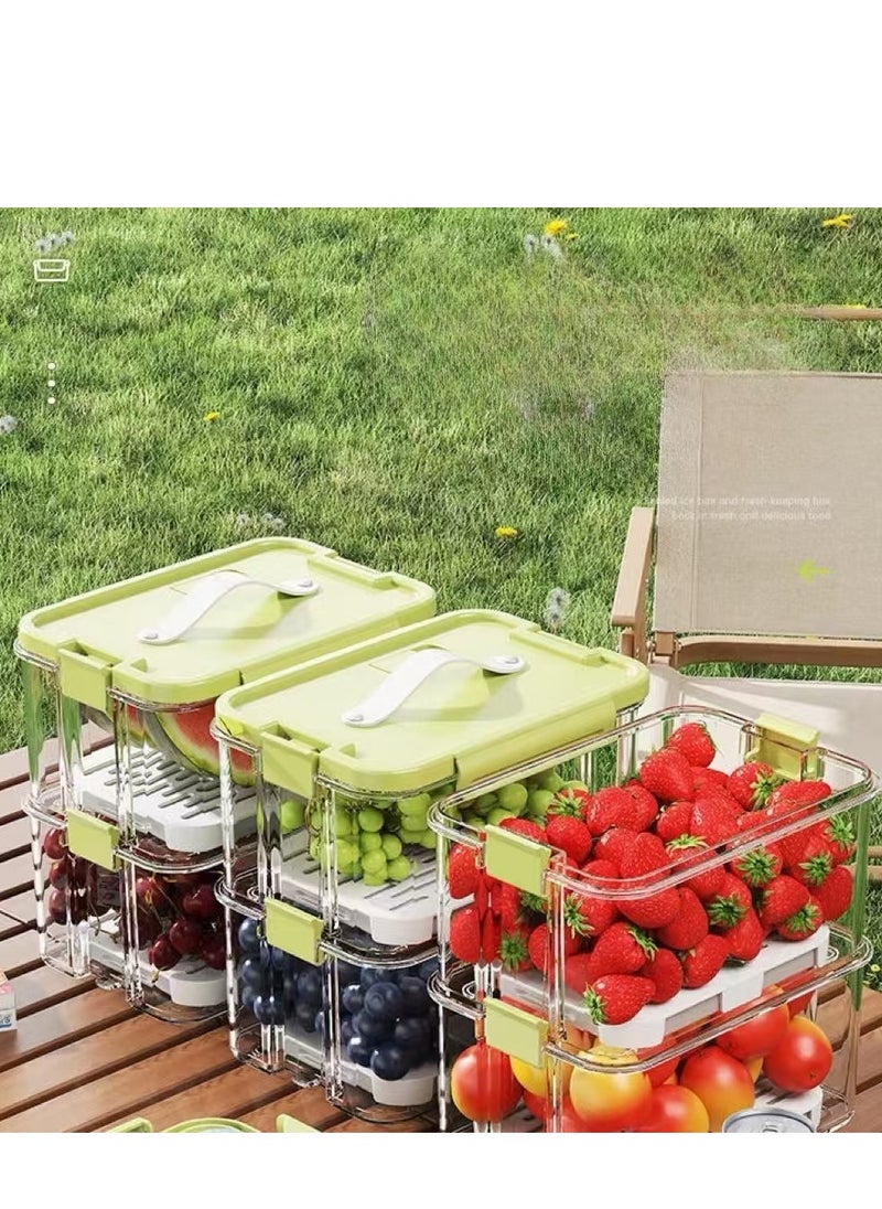Generic - Fridge Organizers Stackable Refrigerator Storage Containers Clear Crisper Box with Drainage Board and Ice Compartment for Food Drinks Vegetable(2000ml) - Image 1