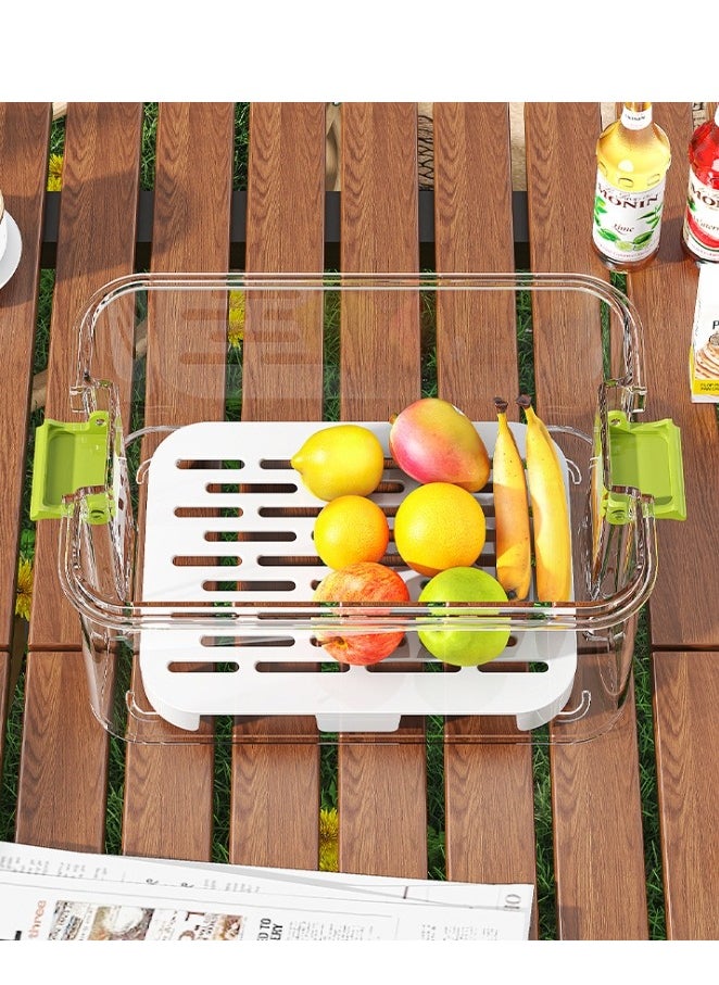 Generic - Fridge Organizers Stackable Refrigerator Storage Containers Clear Crisper Box with Drainage Board and Ice Compartment for Food Drinks Vegetable(2000ml) - Image 1