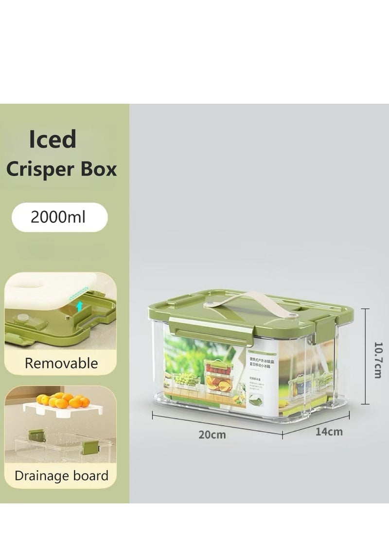 Generic - Fridge Organizers Stackable Refrigerator Storage Containers Clear Crisper Box with Drainage Board and Ice Compartment for Food Drinks Vegetable(2000ml) - Image 1
