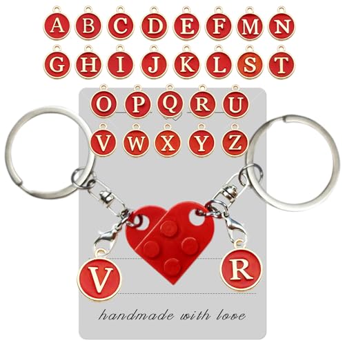Smilelife Personalized Brick Matching Heart Keychains - Gifts for Mom, Dad, Couple, Boyfriend, Girlfriend, Lovers (Red) - Image 1