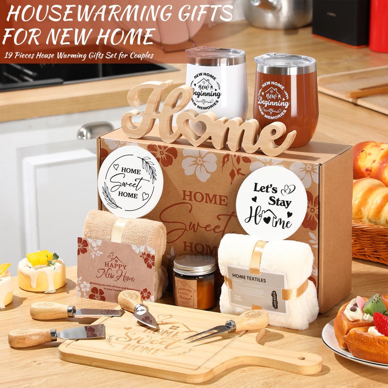 RimCereal Housewarming Gifts New House -19 Pcs Closing Gifts for Couple Friend Women Men Home Buyers, House Warming Basket for New Houses Apartment Kitchen Presents(Nature,Brown) - Image 3