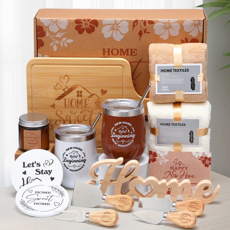 RimCereal Housewarming Gifts New House -19 Pcs Closing Gifts for Couple Friend Women Men Home Buyers, House Warming Basket for New Houses Apartment Kitchen Presents(Nature,Brown) - Image 1