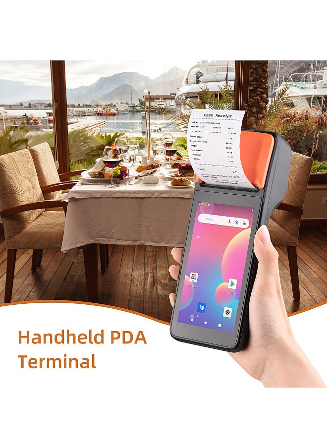 Handheld 3G POS Receipt Printer Android 8.1 1D/2D Barcode Scanner PDA Terminal Support 3G WiFi  BT Communication with 5.0 Inch Touchscreen 58mm Width Thermal Label Printing