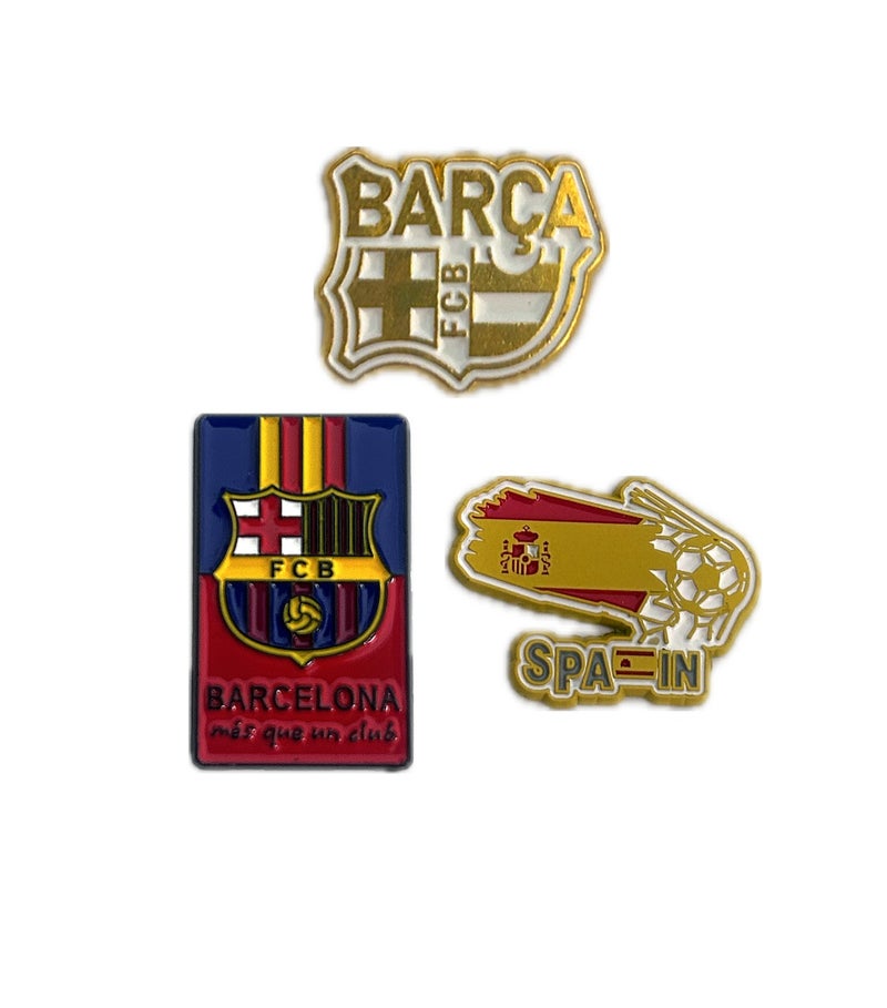 3 pieces of Metal stickers - BARCA Text logo and BARCELONA logo and Spain National Team logo - Premium Quality Metal for Mobile, Laptop, Backpacks and more. - Image 1