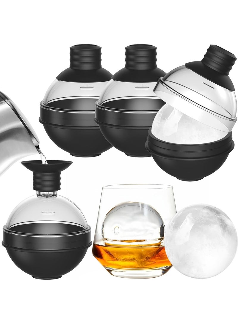 Large Round Ice Ball Maker Mold Silicone for Whiskey, Set of 4 with 2-in-1 Funnel Lid, 2.4 Inch Big Sphere Ice Mold, for Cocktails Bourbon, Easy Release, Perfectly Round Ice Cube Tray - Image 1