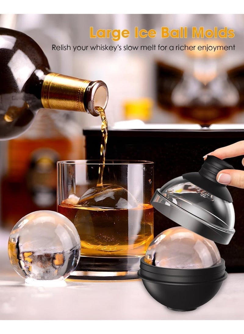 Large Round Ice Ball Maker Mold Silicone for Whiskey, Set of 4 with 2-in-1 Funnel Lid, 2.4 Inch Big Sphere Ice Mold, for Cocktails Bourbon, Easy Release, Perfectly Round Ice Cube Tray - Image 2