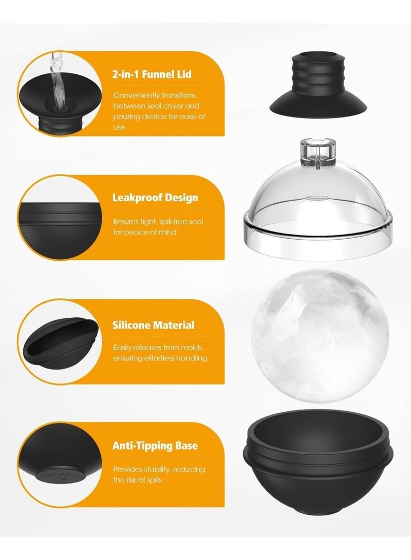 Large Round Ice Ball Maker Mold Silicone for Whiskey, Set of 4 with 2-in-1 Funnel Lid, 2.4 Inch Big Sphere Ice Mold, for Cocktails Bourbon, Easy Release, Perfectly Round Ice Cube Tray - Image 3