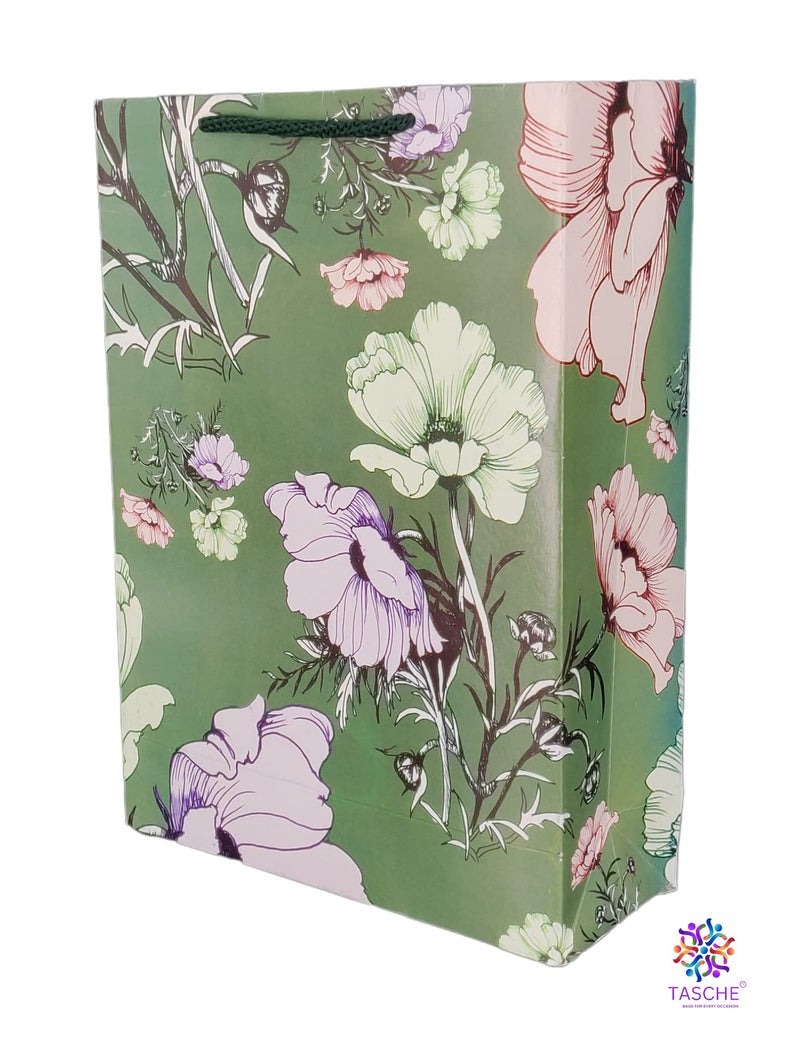 TASCHE Cherry Flower and Popudi Flower Design Printed Assorted Design Paper Carry Bags | Gift Bags for Return gifts, Birthday and presents (27.94 * 20.32 * 7.62 CM) (Pack of 40) - Image 3
