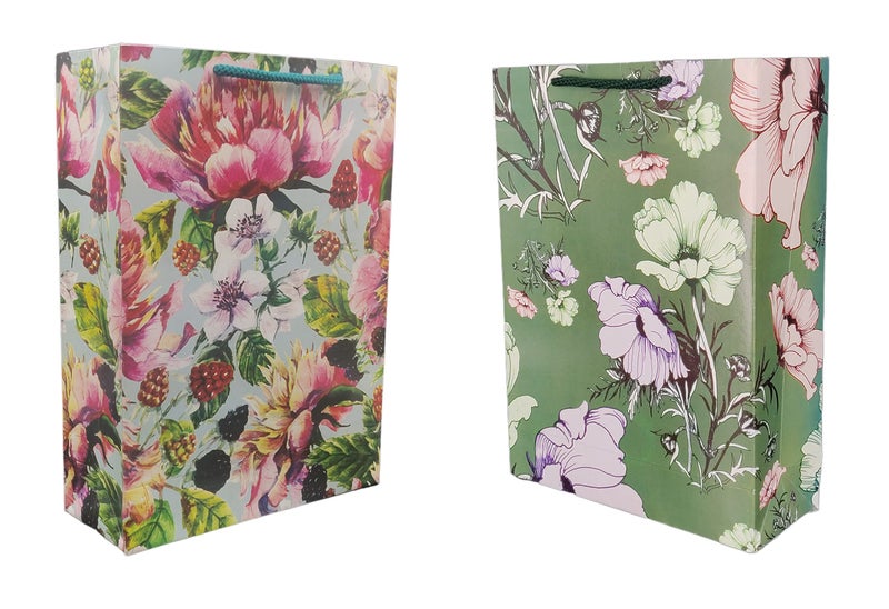 TASCHE Cherry Flower and Popudi Flower Design Printed Assorted Design Paper Carry Bags | Gift Bags for Return gifts, Birthday and presents (27.94 * 20.32 * 7.62 CM) (Pack of 40) - Image 1