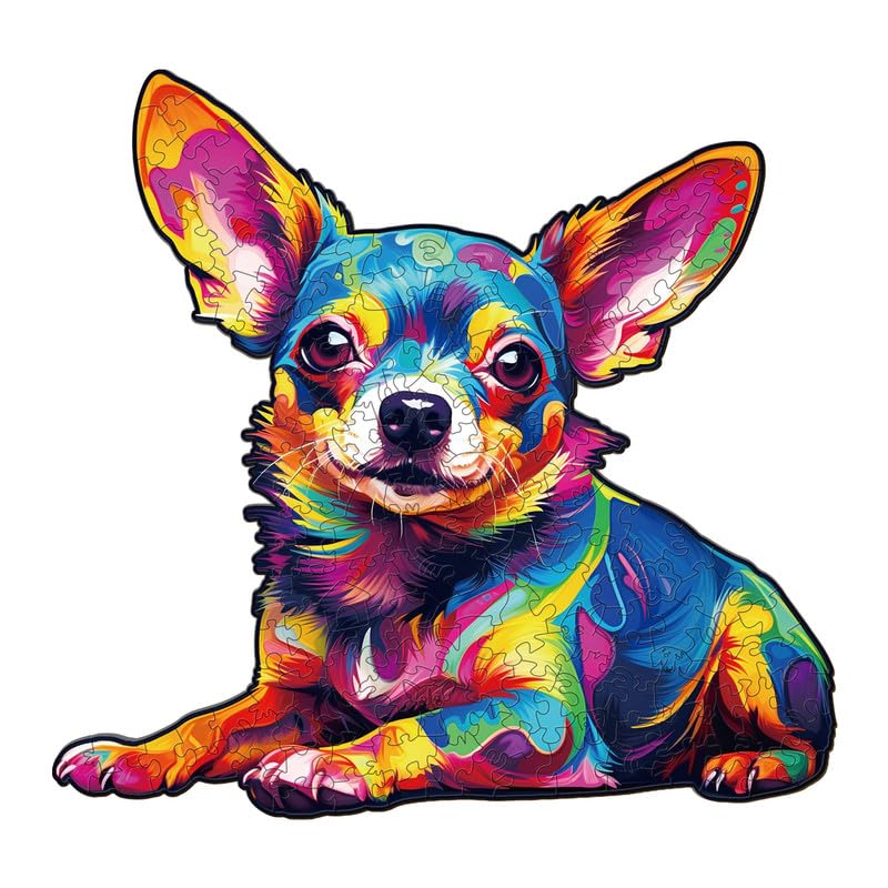 Jigfoxy Wooden Puzzles for Adults Colorful Chihuahua Dog Wood Puzzles Adult Unique AnimalShaped Wooden Jigsaw Puzzles Christmas Thanksgiving Gifts for Family and Friends M114 109in170pcs - Image 1