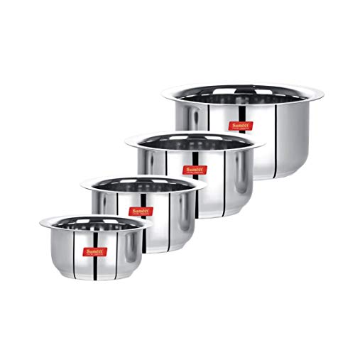 Sumeet Stainless Steel Tope/patila/cookware, 370, 550, 800, 1100ml, 4 Piece (Steel) - Image 1