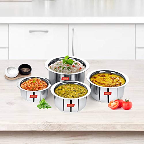 Sumeet Stainless Steel Tope/patila/cookware, 370, 550, 800, 1100ml, 4 Piece (Steel) - Image 2