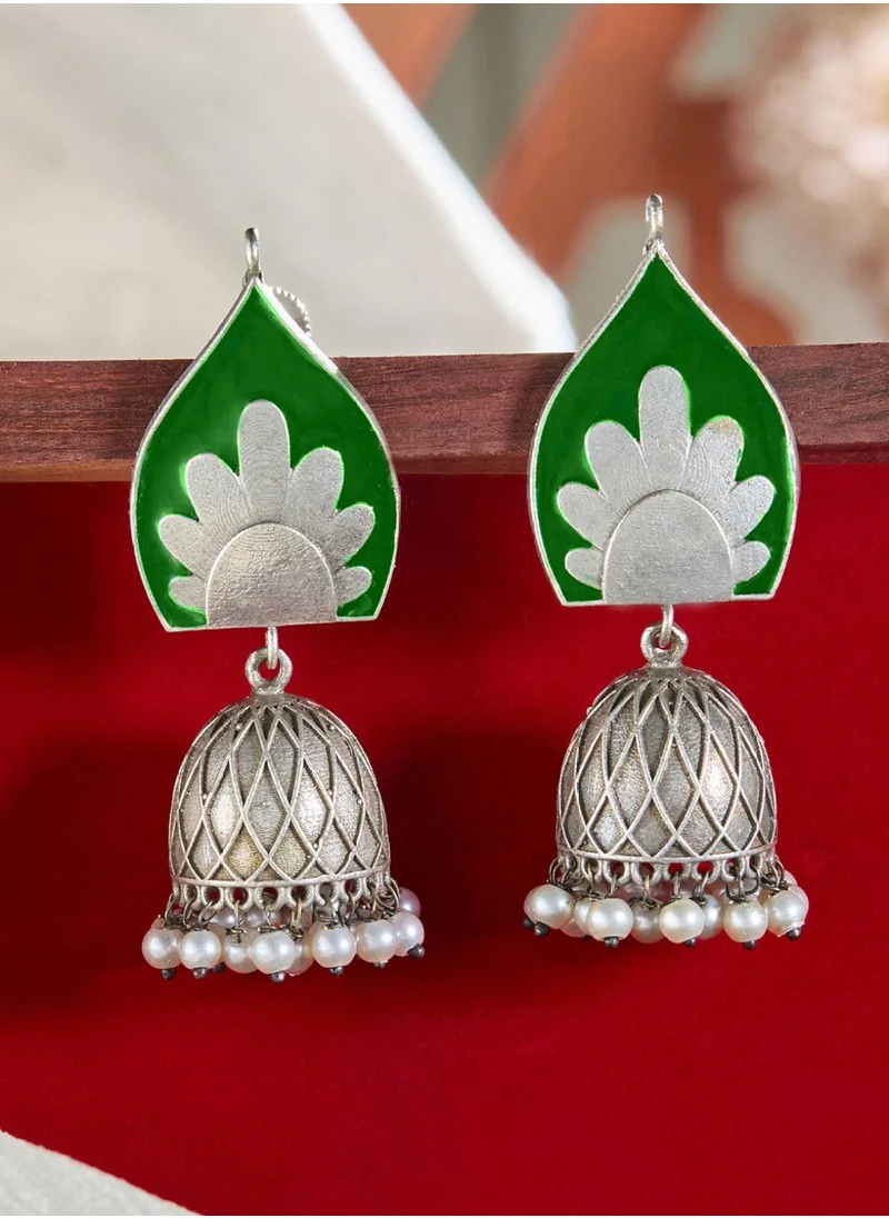 Priyaasi Dome Shaped Pearls Oxidised Jhumkas Earrings