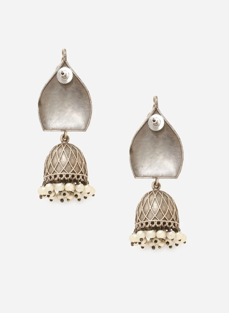 Priyaasi Dome Shaped Pearls Oxidised Jhumkas Earrings