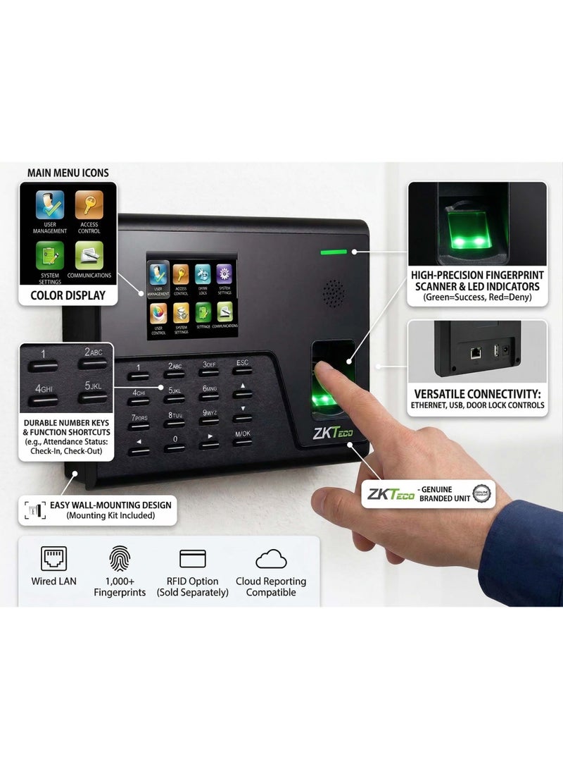زد كيه تيكو جهاز الحضور والانصراف البيومتري ZKTeco UA760 | بصمة الإصبع + WiFi + Ethernet | يدعم حتى 3000 مستخدم | بطارية مدمجة | دبي | خدمة التركيب متاحة - Image 3