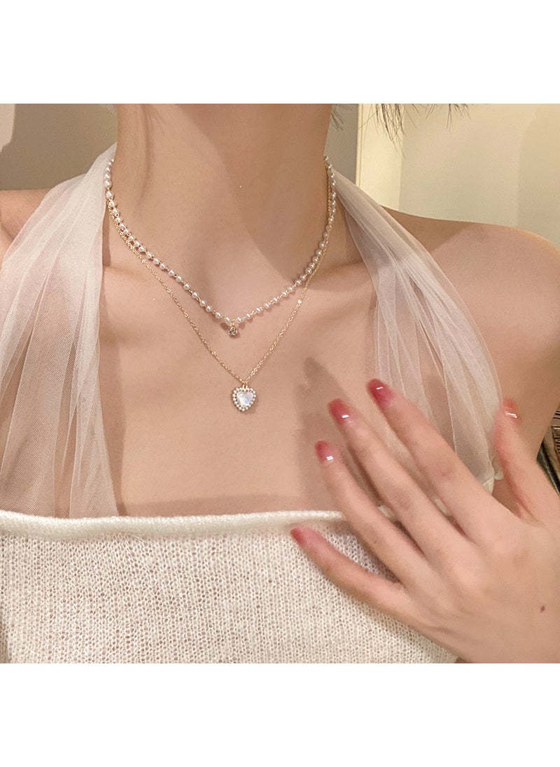 Generic - 2024 Korean Fashion Heart Sweater Necklace for Women Double Beaded Love Necklace - Image 1