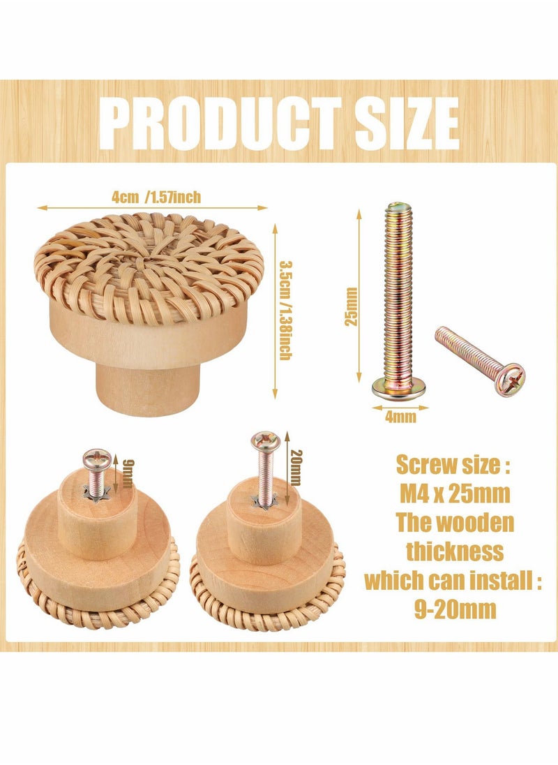Generic - Wooden Drawer Knobs, Rattan Dresser Knobs Round Handmade Wicker Woven and Screws for Boho Furniture Cabinets Handles Hardware Pulls Cabinet (6 6 Screws) - Image 1