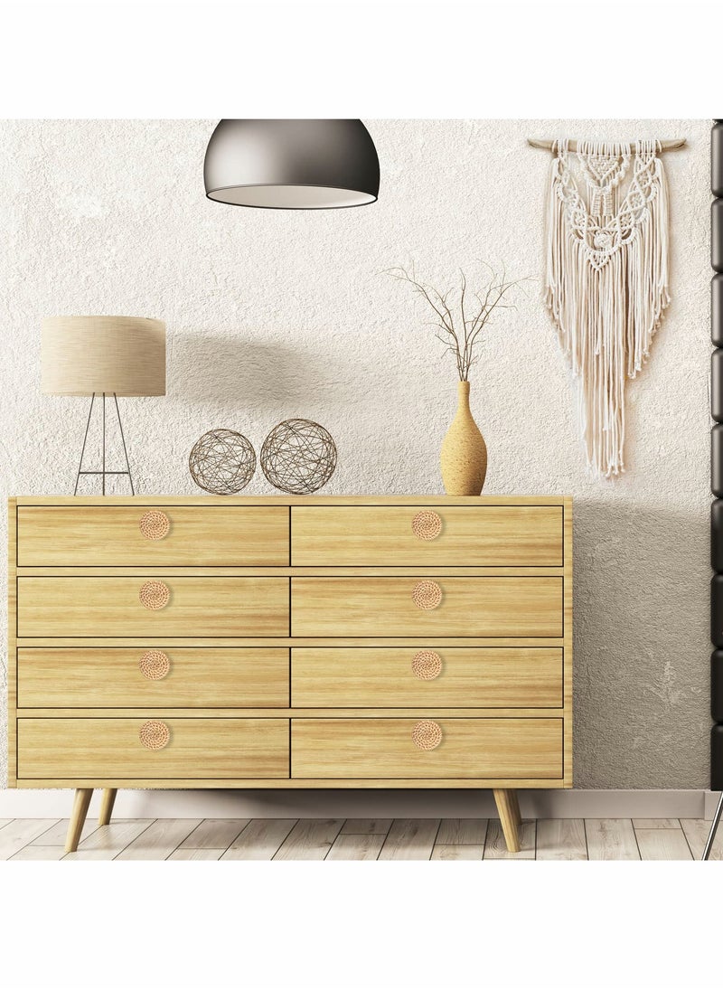 Generic - Wooden Drawer Knobs, Rattan Dresser Knobs Round Handmade Wicker Woven and Screws for Boho Furniture Cabinets Handles Hardware Pulls Cabinet (6 6 Screws) - Image 1
