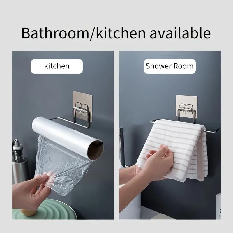 Style Keepers Pack of 2 Stainless Steel Self Adhesive Napkin Ring Wall Mount Towel Hanging Holder with Magic Adhesive Pad Kitchen Paper Roll Holder Tissue Paper Stand Towel Bar Hanger Kitchen and Washbasin use 2 Pc - Image 4