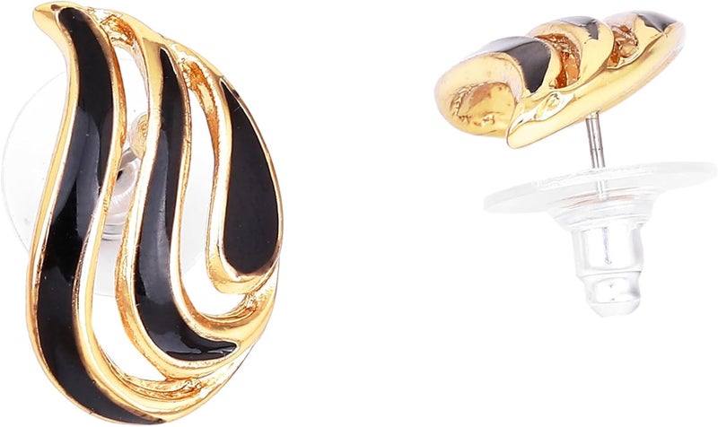 Estele Non-PrecioUS Metal 24Kt Gold Plated Black Enamel Stud Earrings For Women (Rose Gold-Black) (702/702 Er) - Image 5