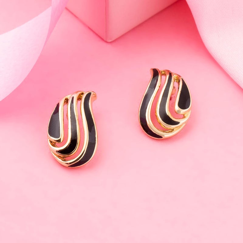 Estele Non-PrecioUS Metal 24Kt Gold Plated Black Enamel Stud Earrings For Women (Rose Gold-Black) (702/702 Er) - Image 2
