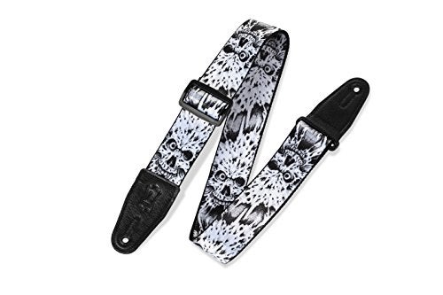 Levy's Leathers 2" Polyester Guitar Strap with Printed Design, Garment Leather Ends and Tri-glide Adjustment; Black and White Skulls (MP-16) - Image 1