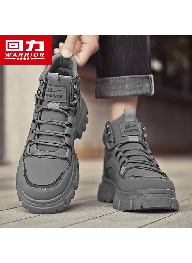 Pull Back Warrior Martin Boots Men's Autumn Winter New Casual Thick Sole High Top Work Shoes Gray Size 41 - Image 2