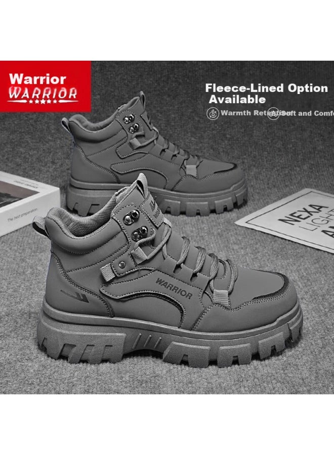 Pull Back Warrior Martin Boots Men's Autumn Winter New Casual Thick Sole High Top Work Shoes Gray Size 41 - Image 1