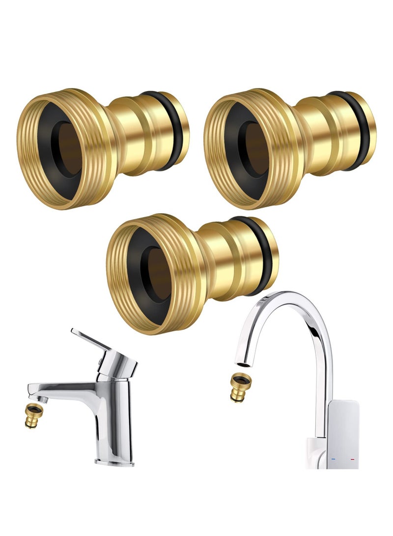 SANMUGEED 3 Pcs Tap Connector, Tap Hose Connector fitting for 1/2 Inch (21mm) Brass Garden Hose Connectors Universal Kitchen Tap Connector Mixer Hose Pipe Tap Adapter Leakproof and Anti-Rust - Image 1