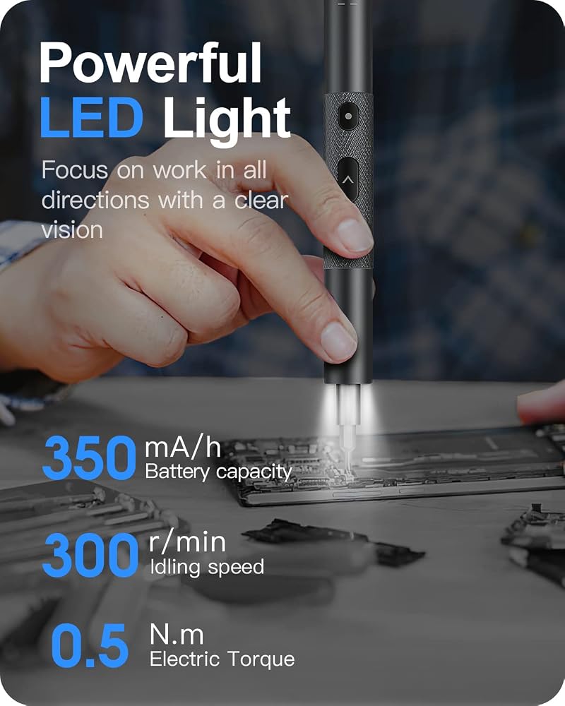 King'sdun Kingsdun 28 in 1 Electric Screwdriver, Cordless Precision Power Screwdriver Set with 24 Magnetic Bits, Rechargeable Repair Tool Kit with LED Lights for Phones Camera Watch Conputers Laptops (Silver) - Image 3