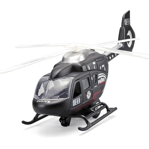NOVAFUSION Kids Helicopter Toy Diecast Military Helicopter Model KitPull Back Plane with Lights and SoundToys Airplane with Rotatable Propeller for Boys Age 47Black - Image 1