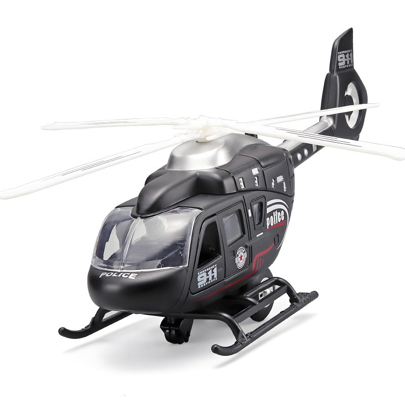 NOVAFUSION Kids Helicopter Toy Diecast Military Helicopter Model KitPull Back Plane with Lights and SoundToys Airplane with Rotatable Propeller for Boys Age 47Black - Image 2