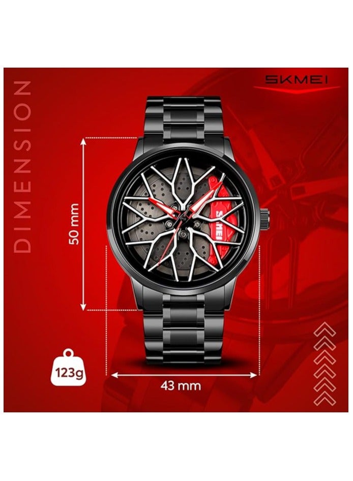 SKMEI Men's Sports Watch 3D Hollow Wheel Design Stainless Steel Watch Waterproof Car Wheel Rolling Spinning Dial Watch 1990D - Image 2