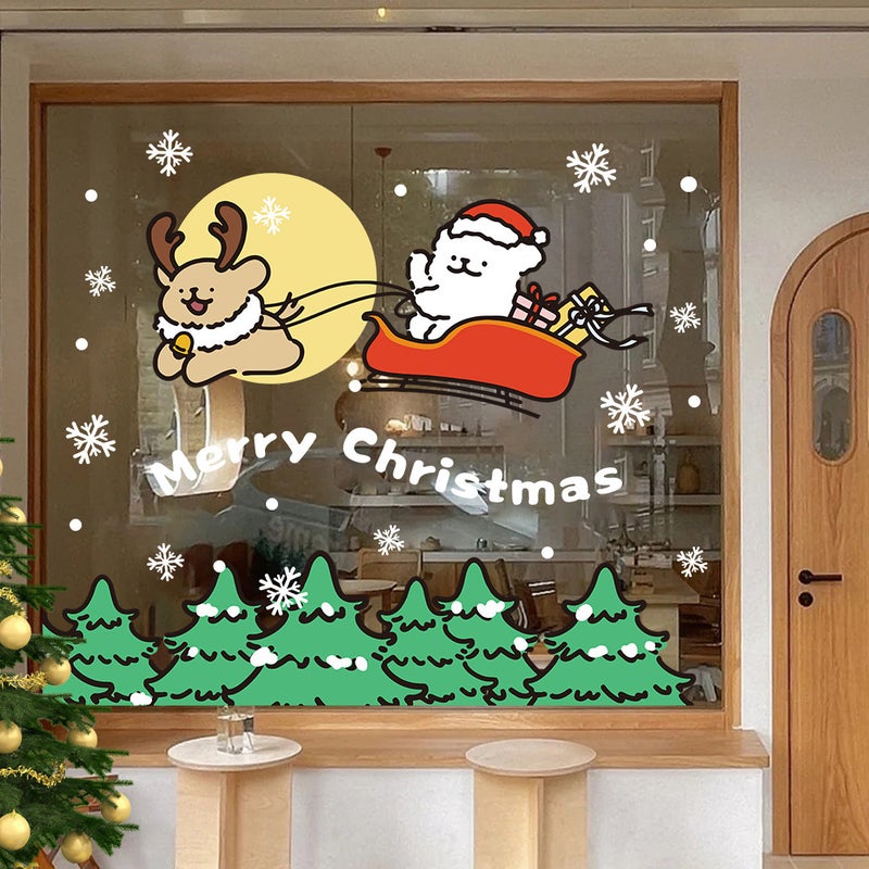 2026 New Year And Christmas Snowflake Sleigh Line Puppy Decoration Glass Door Sticker Atmosphere Arrangement Static Window Decoration - Image 3