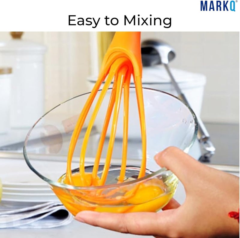 MARKQ Flat and Balloon Collapsible Twist Whisk - Silicone Egg Beater, Handheld Mixer, Baking and Cooking Tool for Kitchen - Orange - Image 4