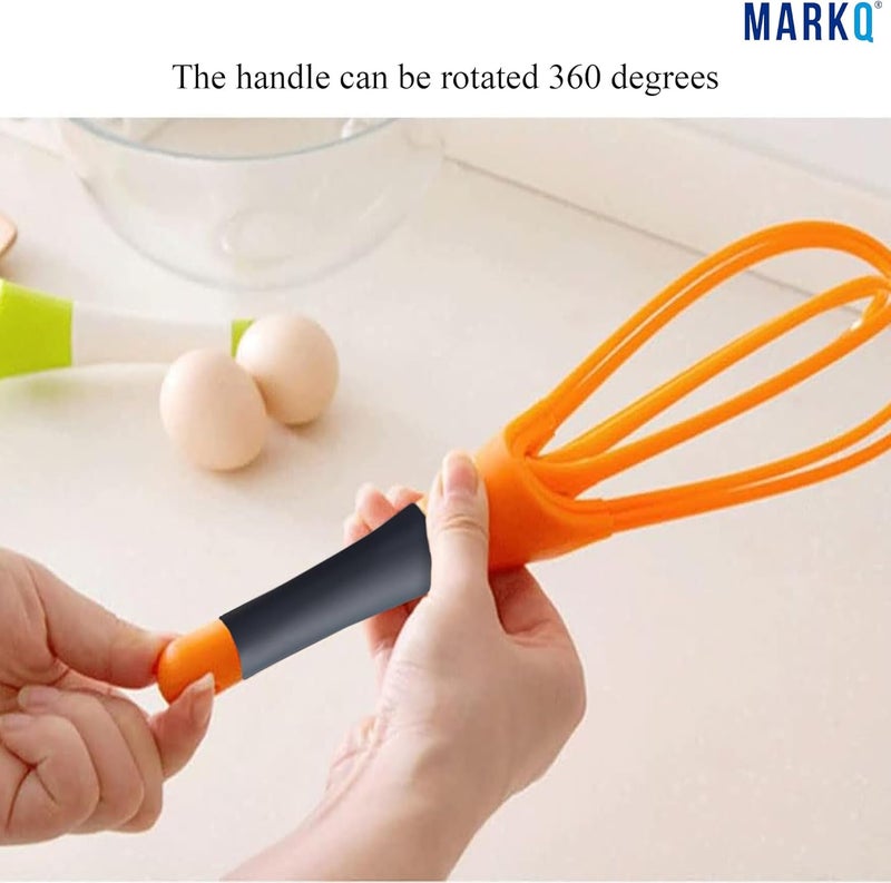 MARKQ Flat and Balloon Collapsible Twist Whisk - Silicone Egg Beater, Handheld Mixer, Baking and Cooking Tool for Kitchen - Orange - Image 5