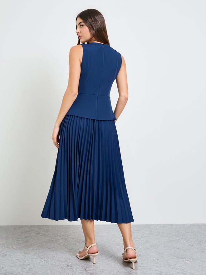 Styli Navy Blue Pleated Blazer Midi Dress - Image 5