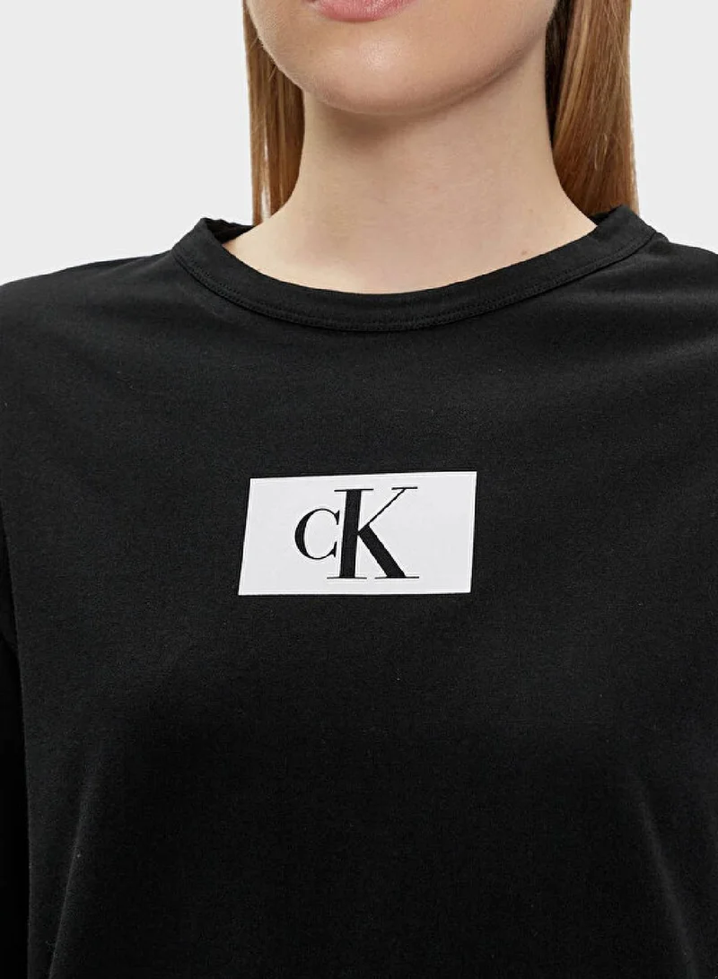 CALVIN KLEIN Women's Short Sleeve Sleepshirt Nightdress - Cotton, Black